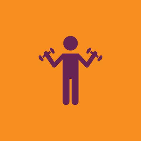 Improve physical fitness icon with a person lifting weights